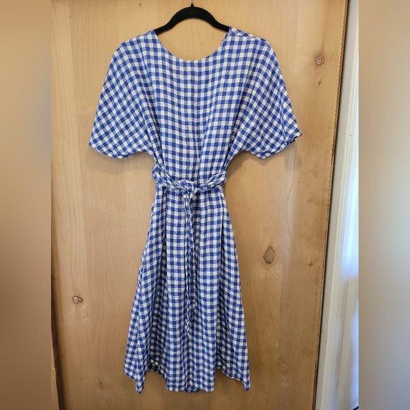 Linenfox Alex Dress Blue Gingham Linen Size XS - Picture 2 of 7
